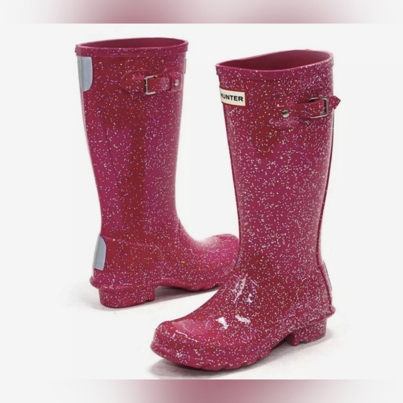 Hunter Shoes - Hunter Pink Giant Glitter Rain Rubber Waterproof Boots Women 5 Or EU 37